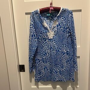 Southern Frock royal Blue and White Abstract Tunic or swim cover up;SZ- XSM